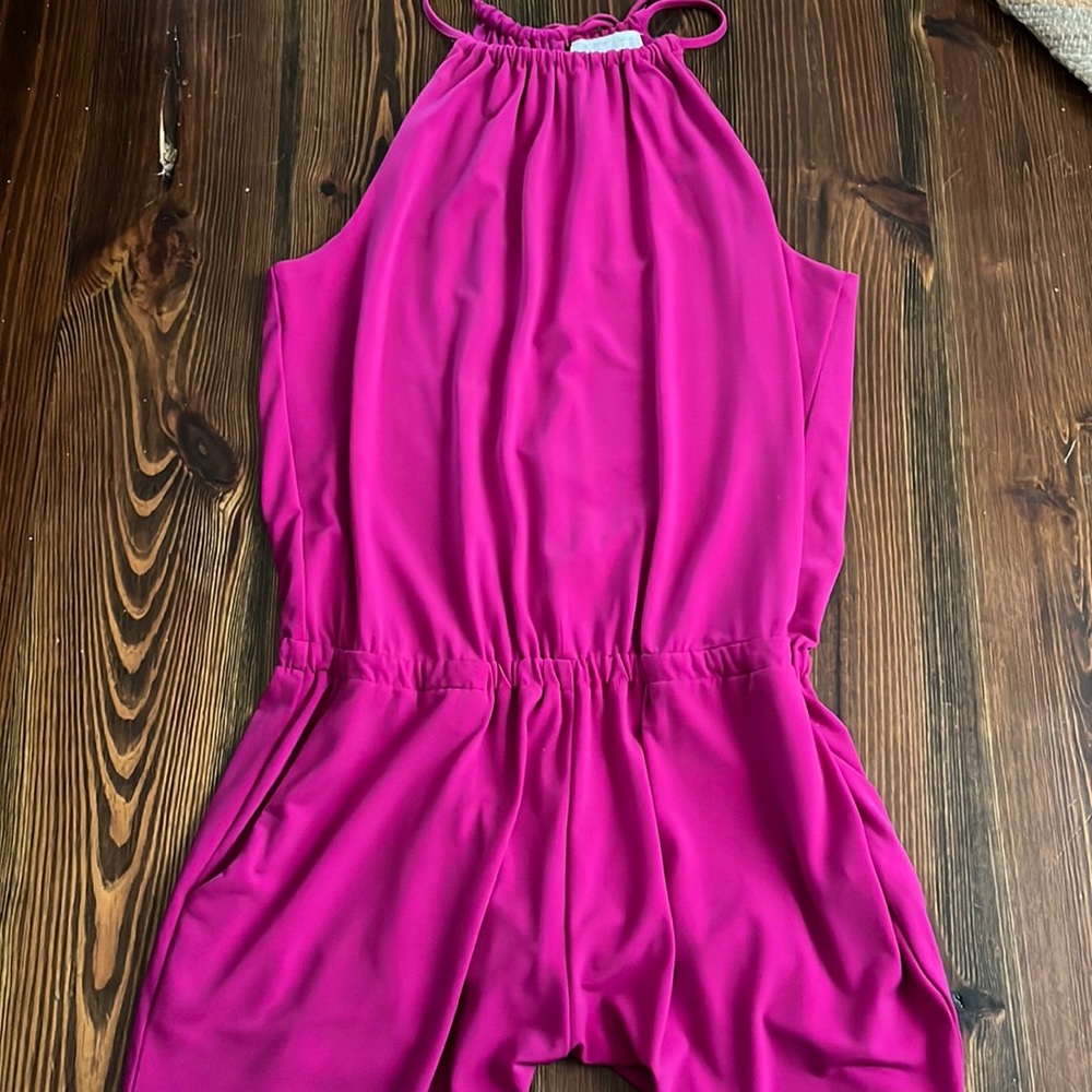 1. STATE HOT PURPLE HALTER NECK TIE ROMPER